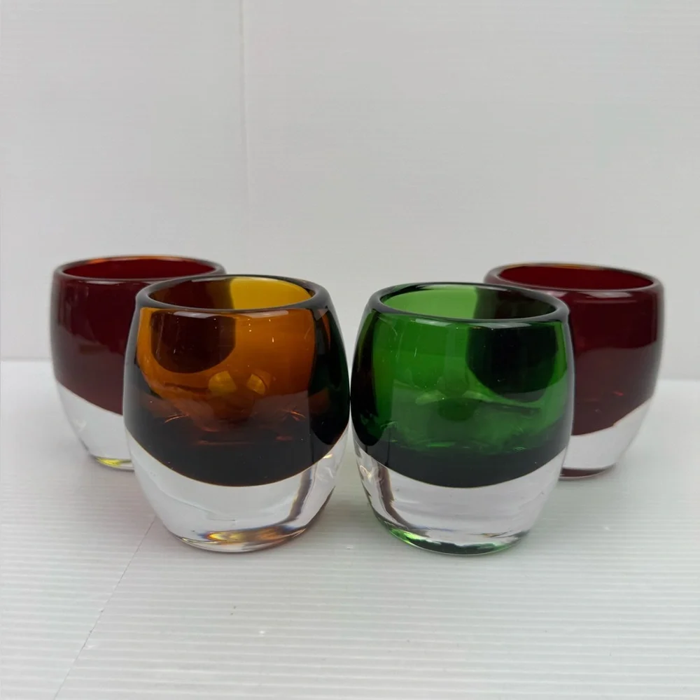 Lot Of 4 Crate & Barrel Diva Hand Blown Glass Votive Candle Holders Heavy Poland